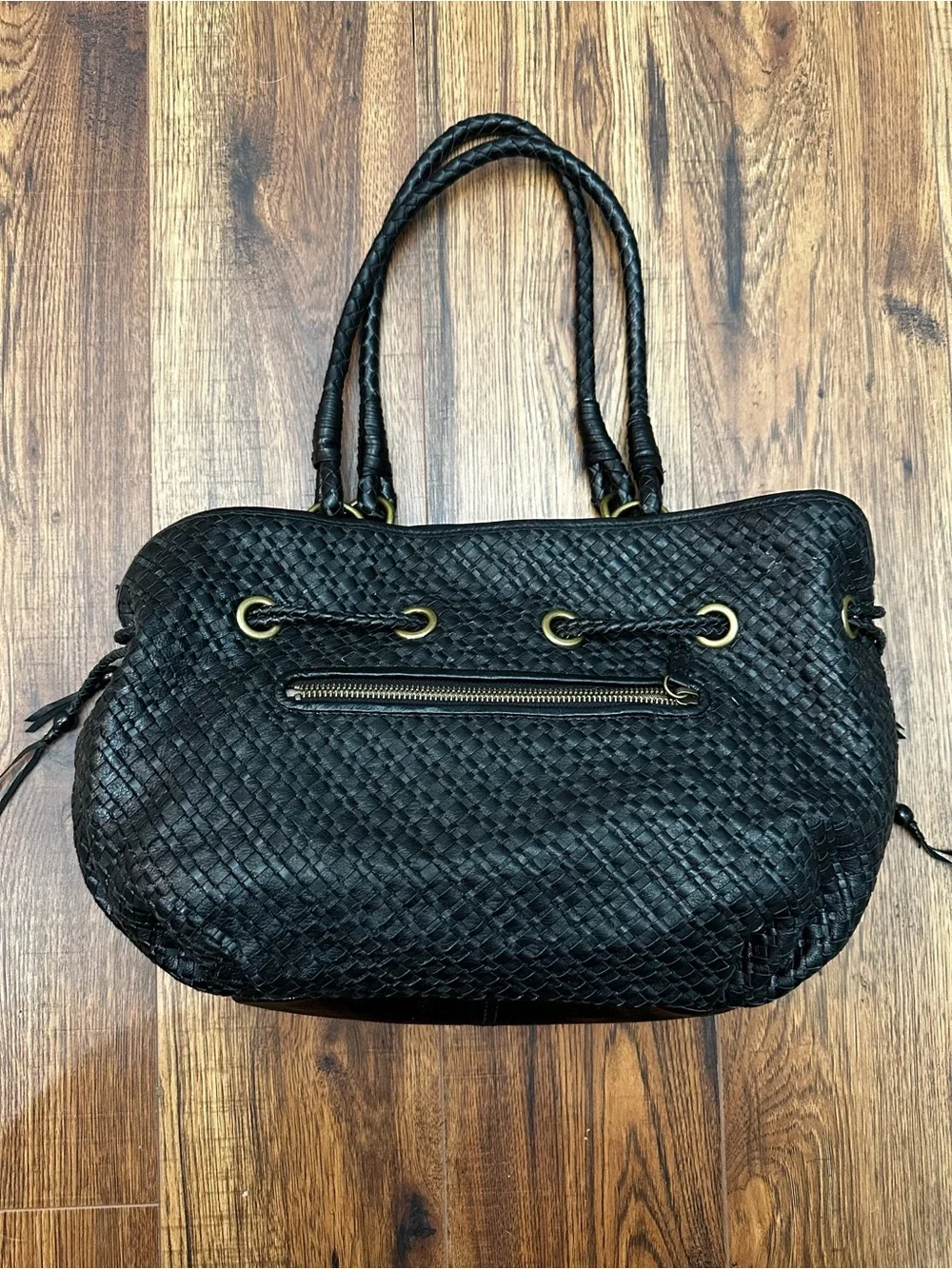 The Sak Woven Leather Hobo with side ties